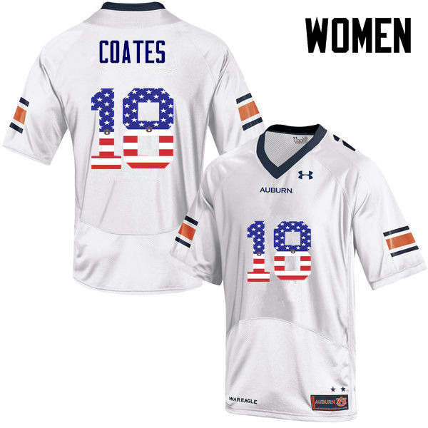 Auburn Tigers Women's Sammie Coates #18 White Under Armour Stitched College USA Flag Fashion NCAA Authentic Football Jersey YOM7774UW